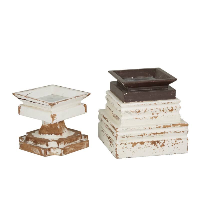 Wood Candle Holder - Set of 2 White - Roche River Decor - 7"W x 7"L x 7"H