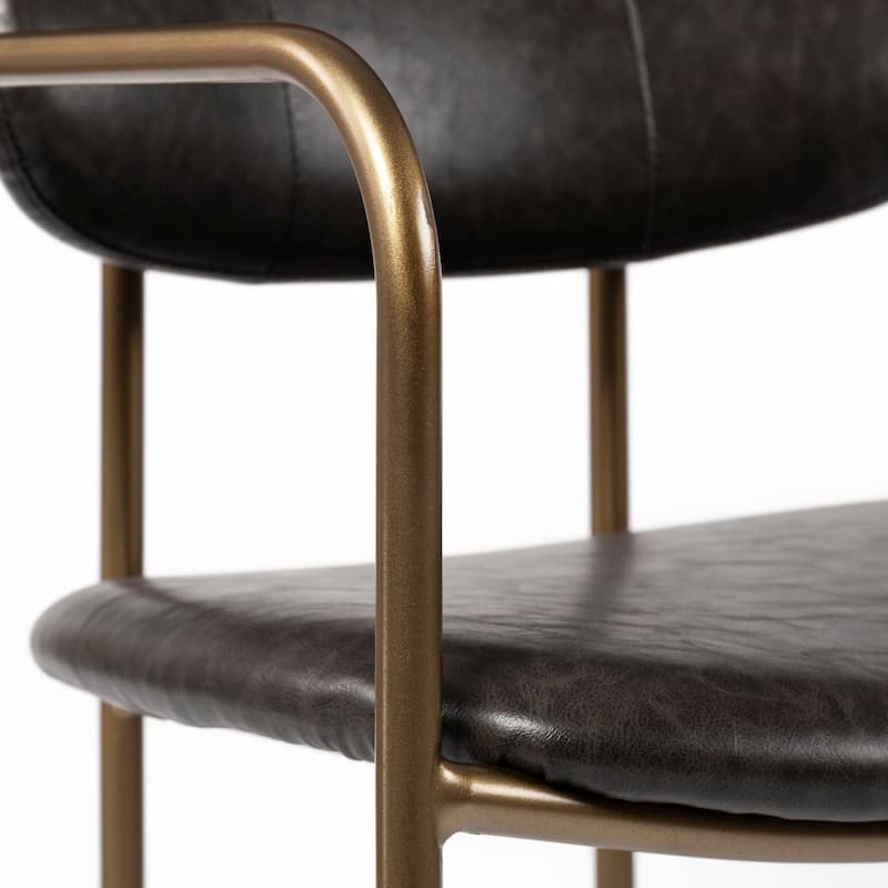 Parker Brown Faux Leather Seat Gold Metal Dining Chair (Set of 2) - 21.6"W x 21.2"D x 28.7"H