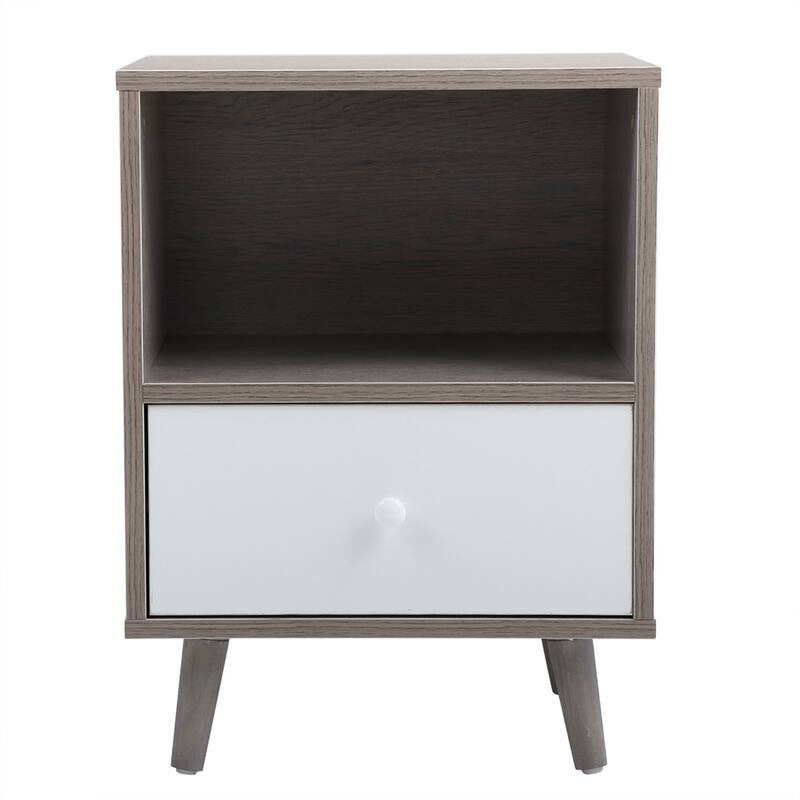 Wooden Storage Nightstand with Drawer and Legs(Set of 2)