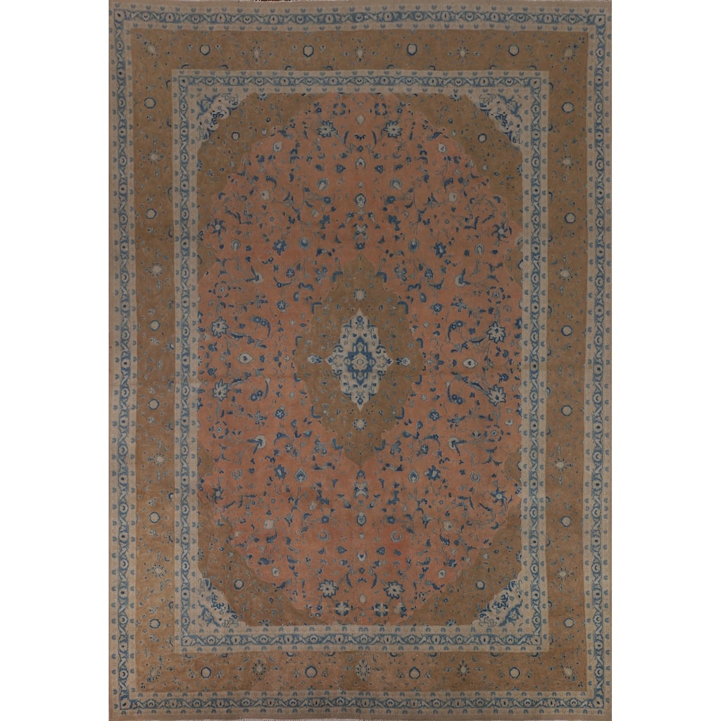 Traditional Floral Mashad Persian Vintage Rug Hand-Knotted Wool Carpet - 9'8"x 12'9"