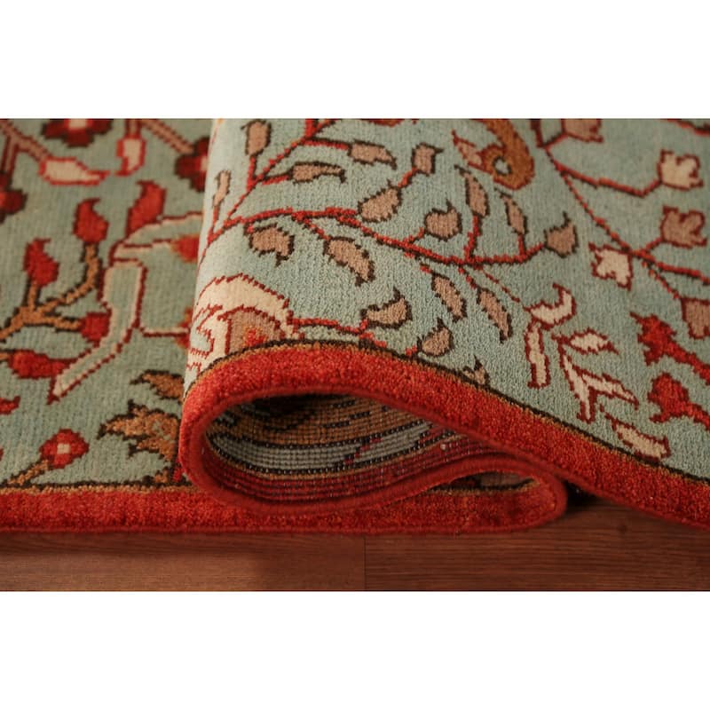 Animals Green Ziegler Indian Runner Rug Handmade Wool Carpet - 2'7"x 7'11"