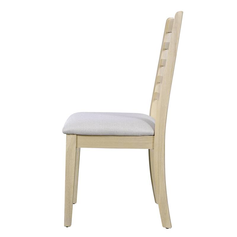 7-Piece Extendable Dining Set with 6 Linen Chairs, Rustic Upholstered Chairs Natural High-Back Chairs Extendable Dining Table