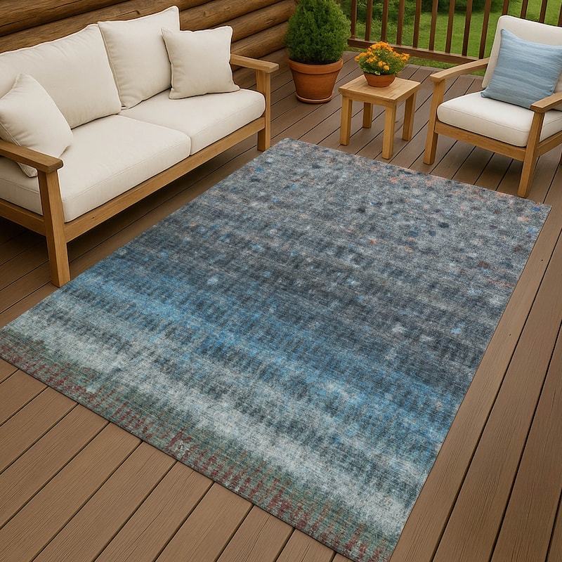 Machine Washable Indoor/ Outdoor Abstract Ombre Chantille Rug