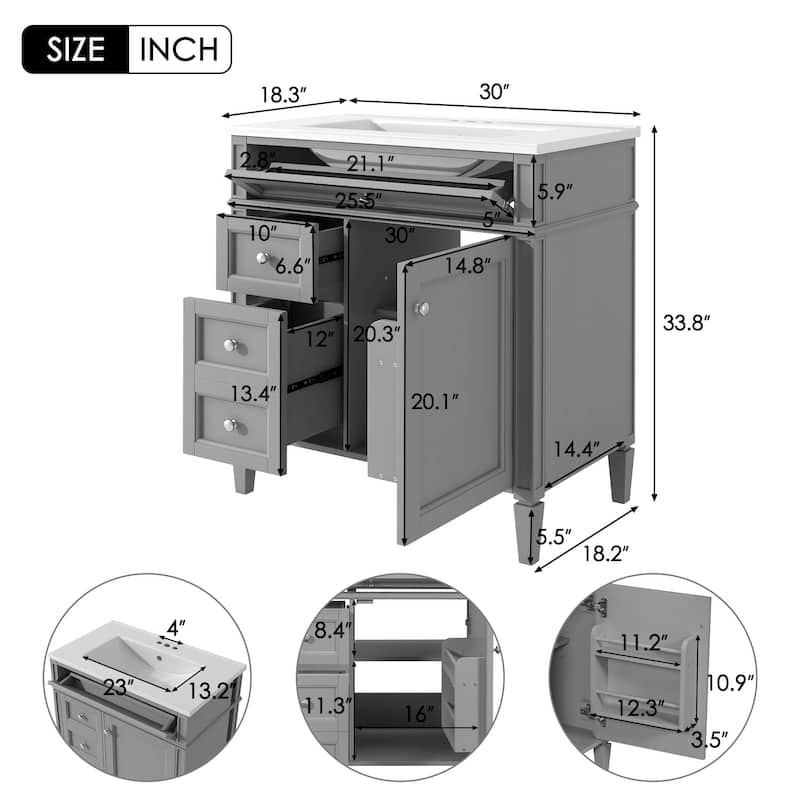Bathroom Vanity with Top Sink, Bathroom Storage Cabinet with 2 Drawers and 1 Door, Bathroom Vanities with 1 Tip-out Drawer