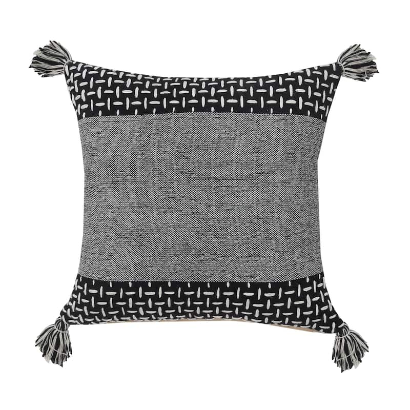 Handwoven Geometric Cotton Throw Pillow Cover - 20" - Black and White
