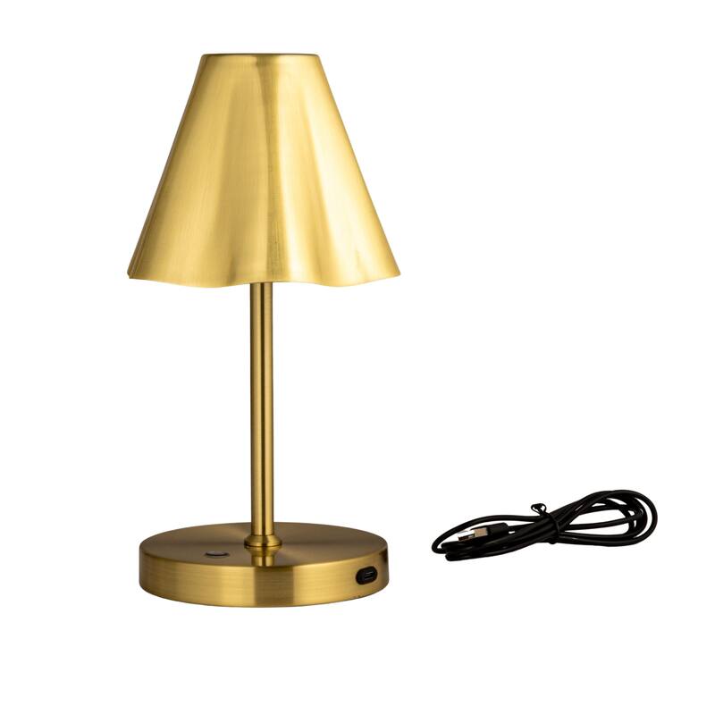 Metal LED Rechargeable Table Lamp with Touch Sensor, Gold Finish - 5.9"L x 5.3"W x 11.0"H