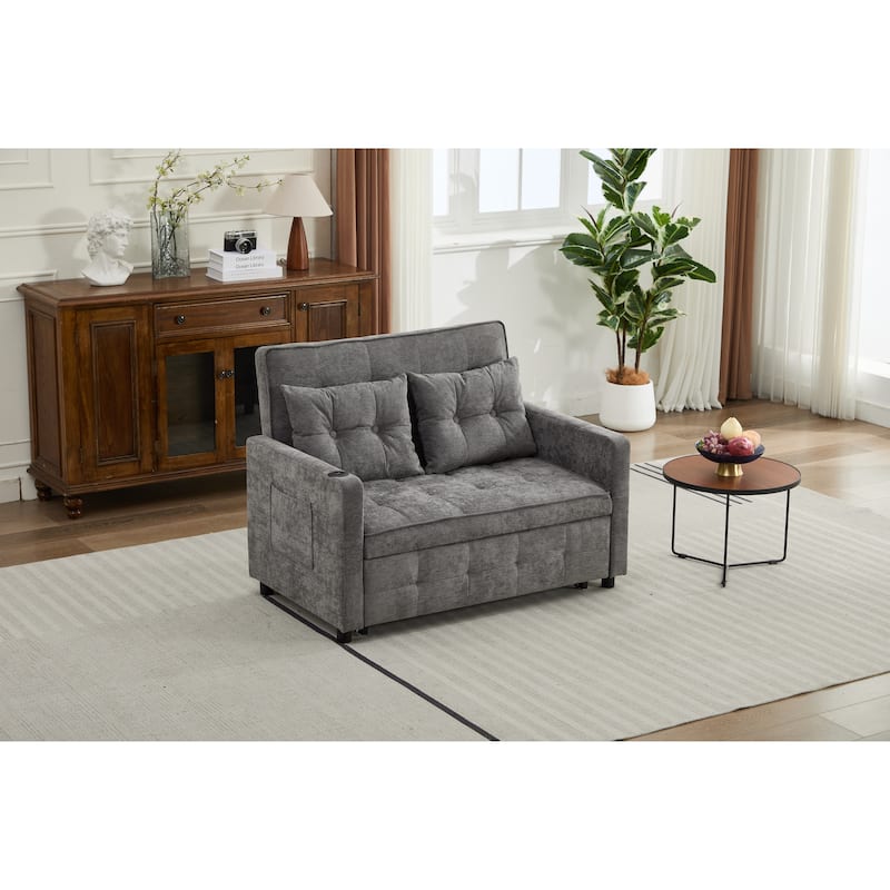 Pull-Out Sofa Bed Daybed, Lounge Chaise Loveseat with Adjustable Backrest, Convertible Sleeper Sofa with USB Charging