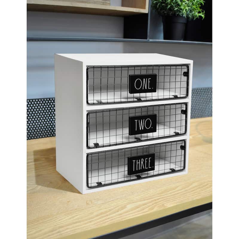 Rae Dunn Desktop Organizer - ONE TWO THREE - White Wash