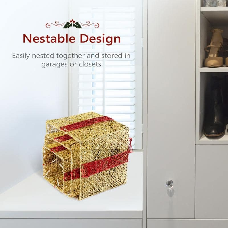 3pcs LED Golden Gift Box Decoration - Gold
