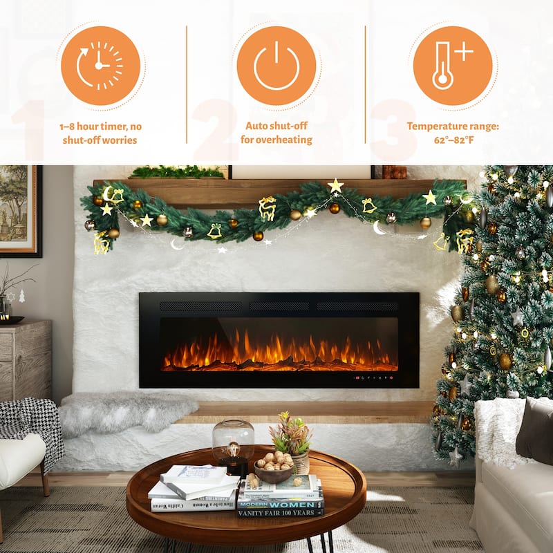 Clihome 42'' Recessed Wall-Mounted Electric Fireplace - 42 in.