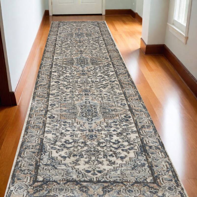 Samiy Power Loomed Traditional Area Rug By HomeRoots - 144' X '26' X '0.32 - 144' X '26' X '0.32 - Gray and Ivory - Runner