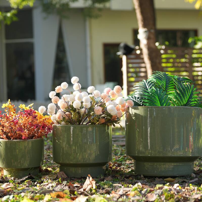 Handmade Indoor/Outdoor Ceramic Planter Set with Earthy Glossy Finish