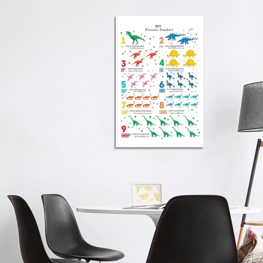 iCanvas "Bright Dinosaur Numbers" by PaperPaintPixels Canvas Print