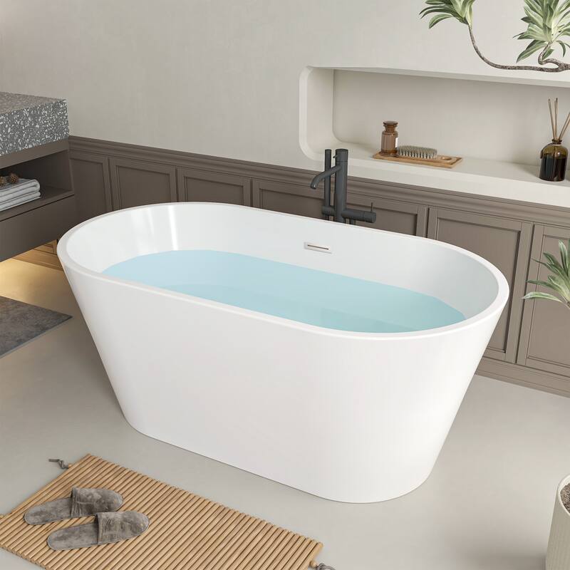 Vanity Art 54" Non-Slip Acrylic Freestanding Soaking Bathtub with Slotted Overflow & Pop-up Drain