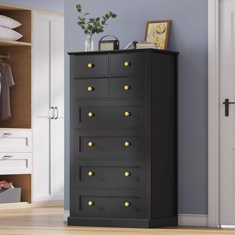 8 Drawers Tall Dresser for Bedroom 55.1H Tall Dressers Chest of Drawers - Black