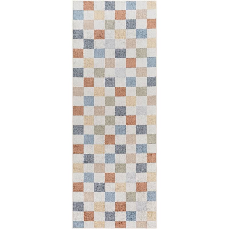 Livabliss Lillian Machine Washable Checkered Area Rug