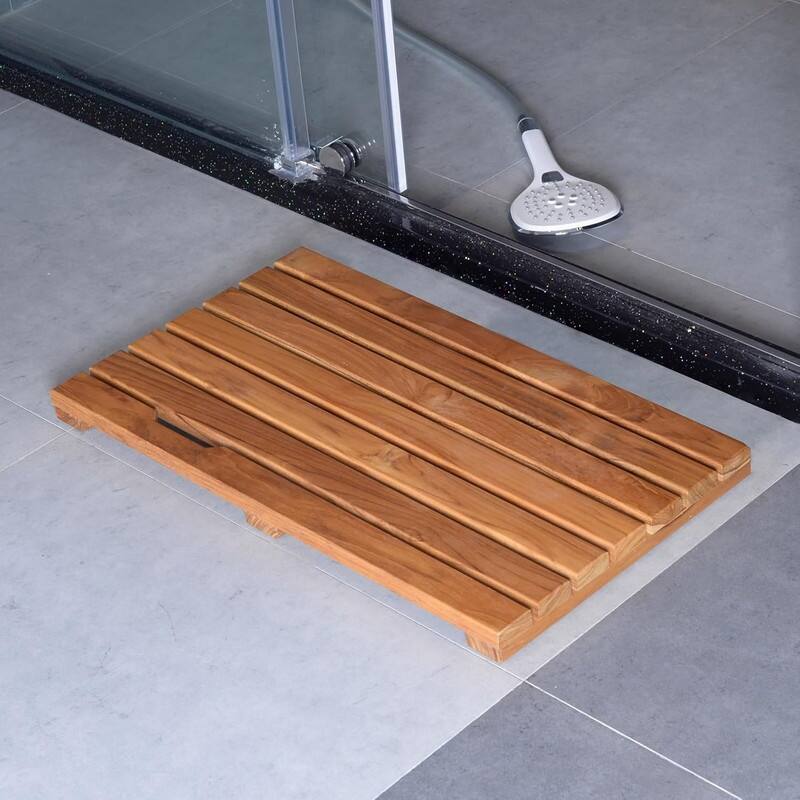 Teak Wood Reversible Bath Mat - Non-Slip Quick-Dry Shower Mat, Double-Sided Design