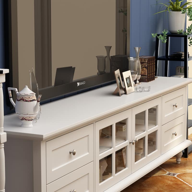 Stylish TV Console in White Roman Column Legs Modern TV Stand Console