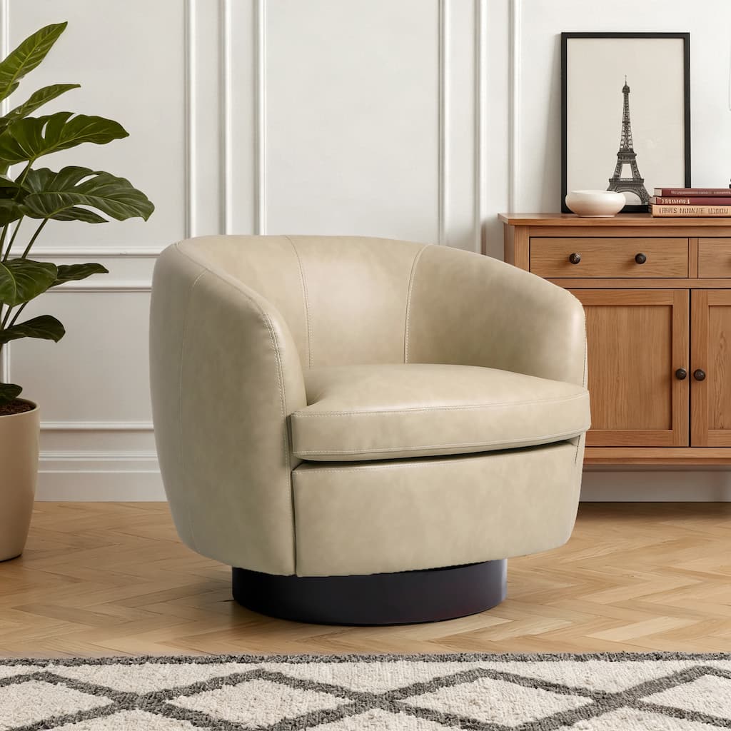 Low Back PU Leather Barrel Chair 360° Swivel Accent Chair for Living Room