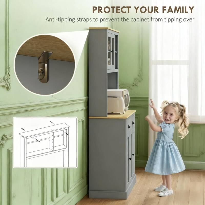 Kitchen Pantry Cabinet, 71" Tall Wood Storage Cabinet with Drawers, Shelves, 5 Doors Freestanding Cupboard with Countertop