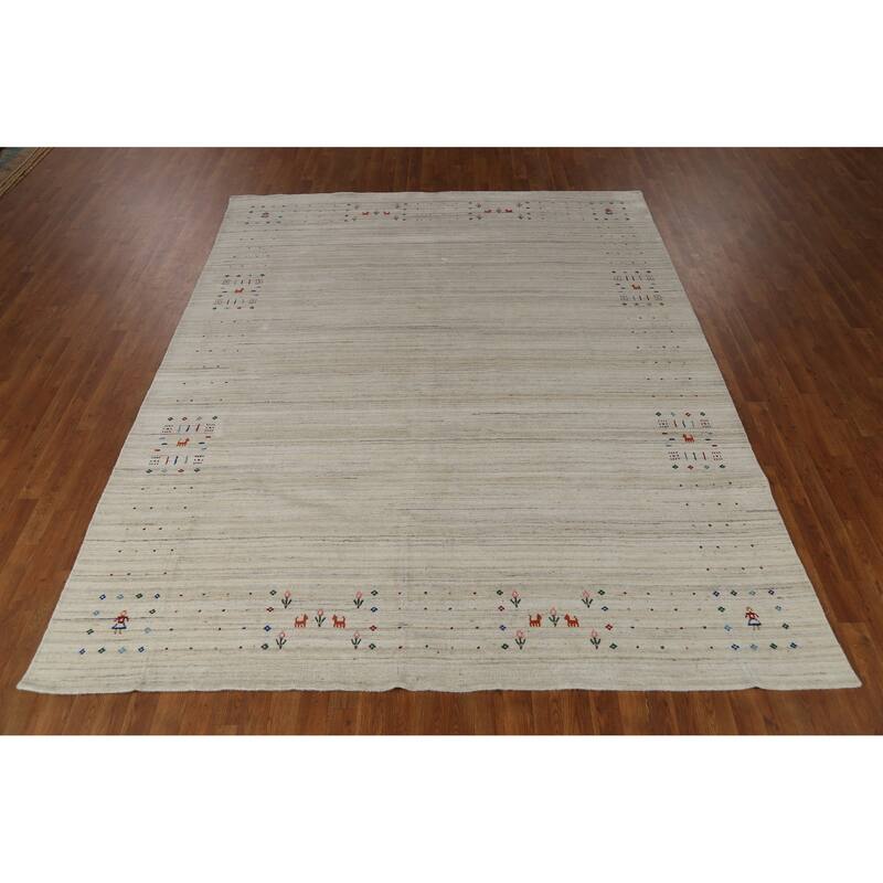 Hand Knotted Oriental 100% Wool Carpet Tribal Tribal Beige & Ivories Gabbeh Area Rug - 9' 11'' X 8' 1''