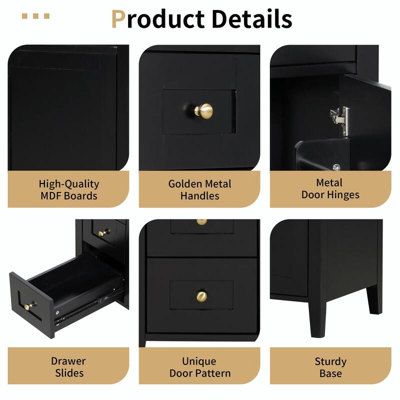 Bathroom Vanity with Sink, Modern MDF and Rubberwood Cabinet with 3 Drawers and Adjustable Shelf