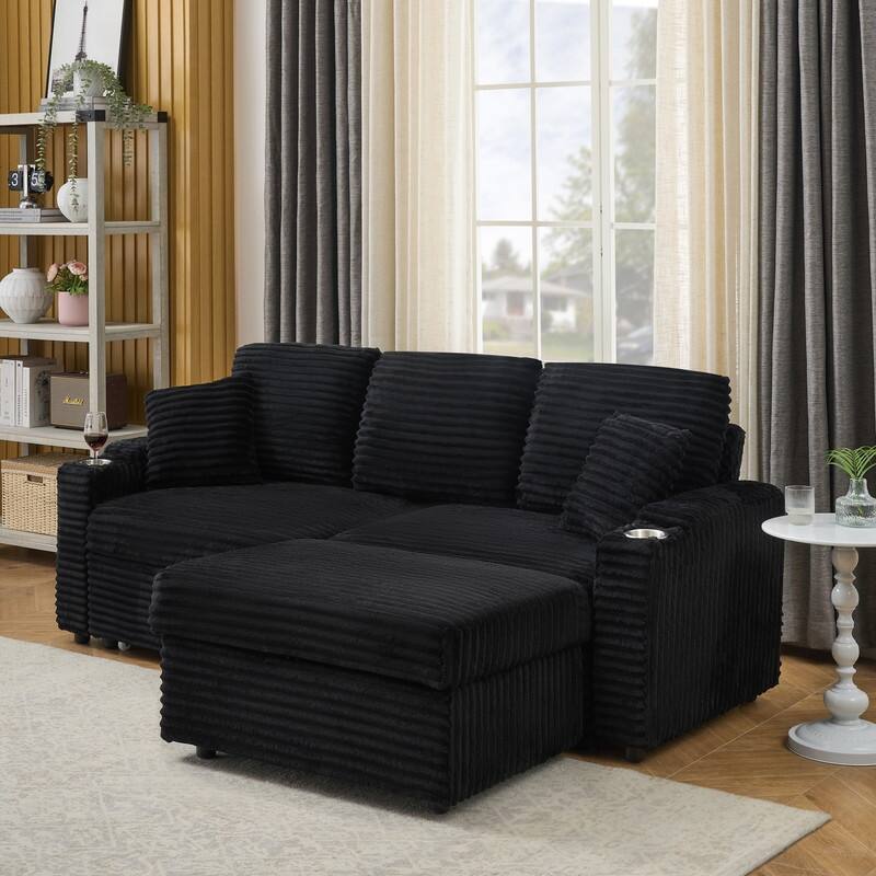 80" Cordylona Sofa, Cup Holder, Ottoman Storage