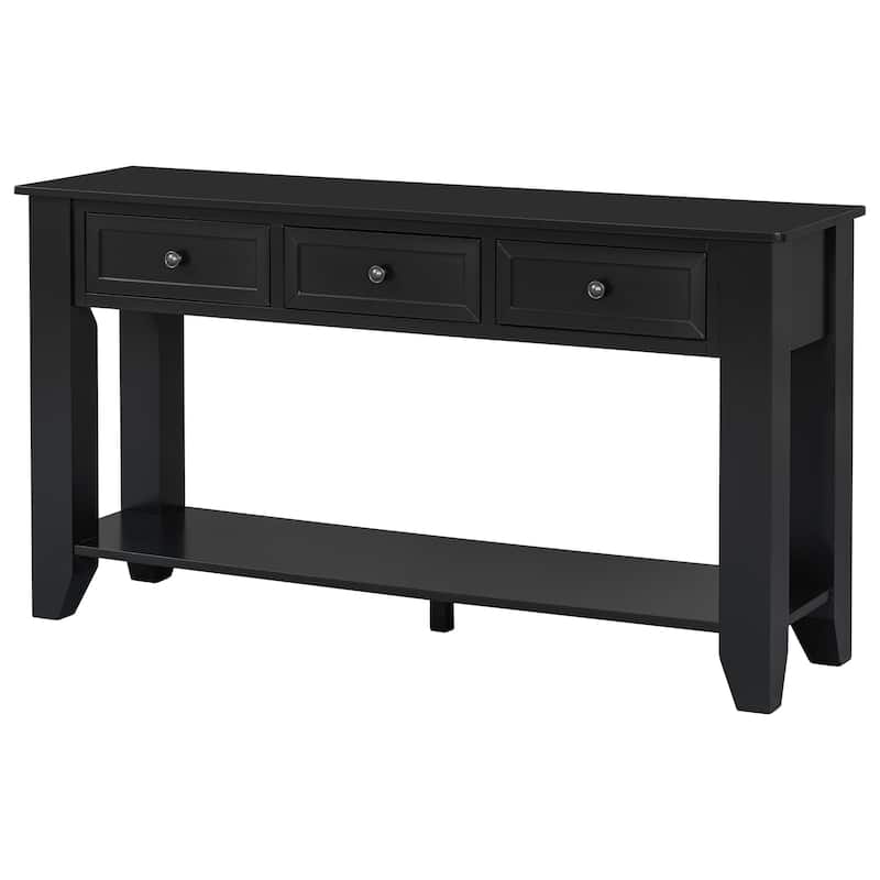 55.4" Modern Entryway Console Table With Three Storage Drawers,Sideboard With Poplar Legs And Metal Handles,Narrow Sofa Table