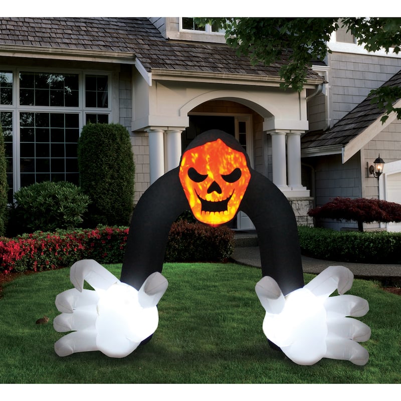 A Holiday Company 13ft Inflatable Halloween Archway with projection LED lighting, 9.5 ft Tall, Multi