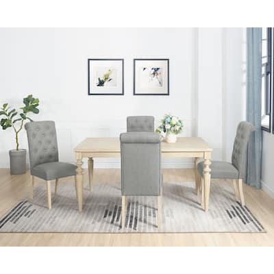 5 Piece Dining Table Set, Dining Room Furniture Set with Rectangular Table with Turned-Leg and 4 Tufted Chairs