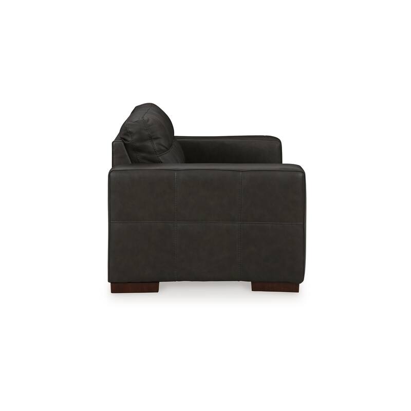 Lenie Loveseat, Block Stitched Dark Gray Real and Faux Leather 70 Inch
