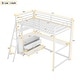 preview thumbnail 5 of 12, White Twin Size Metal Wood Loft Bed with Desk and Shelves, Two Built-in Drawers