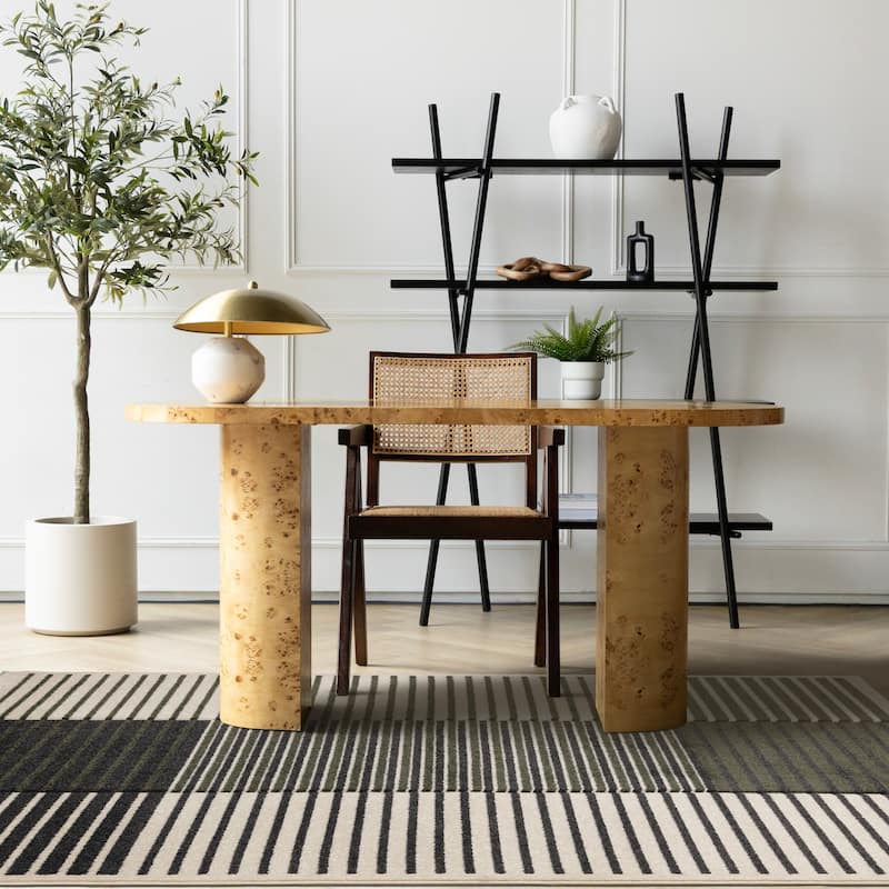 Green Black White Modern Striped High-Traffic Area Rug
