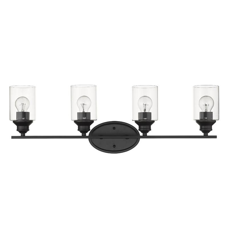 4-Light Matte Black Wall Vanity Light with Clear Glass Shades and E26 Base Dimmable Fixture for Bathroom
