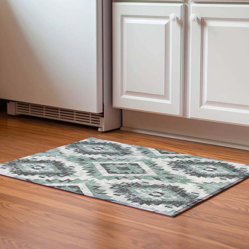 Premium Washable Super Soft Southwest Global Mayfield Rug - Seafoam - 1'8" x 2'6"