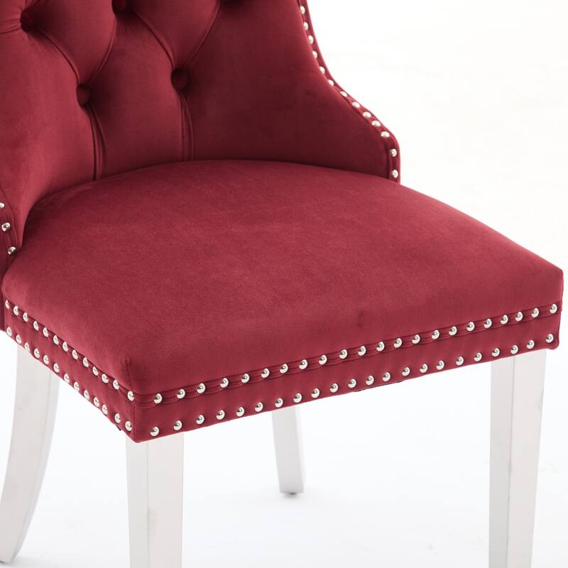 Velvet Dining Chairs Set of 2, Button Tufted Upholstered Dining Chair, Kitchen Chairs with Nailhead Trim & Stainless Steel Legs