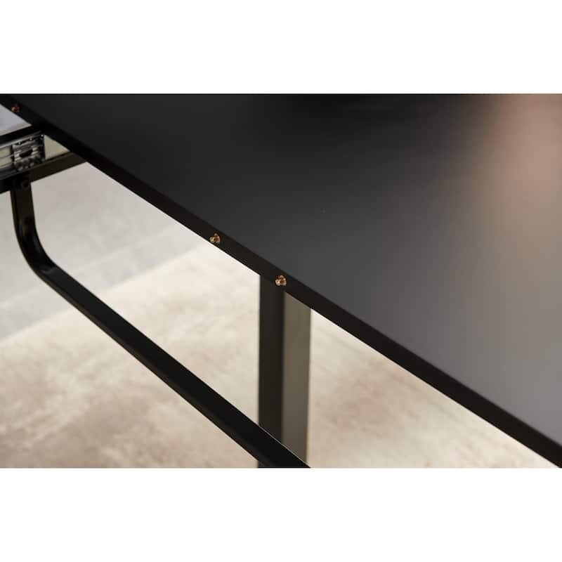 GDFStudio - Crestfield Modern Contemporary Space Saving 70.86" Metal Frame Extendable Dining Table with Telescoping Top