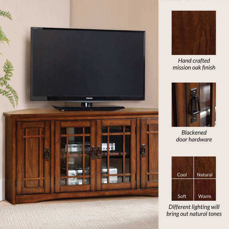 Leick Home Solid Wood Mission Oak 4-Door Corner TV Stand - 56 inches x 20 inches x 25 inches