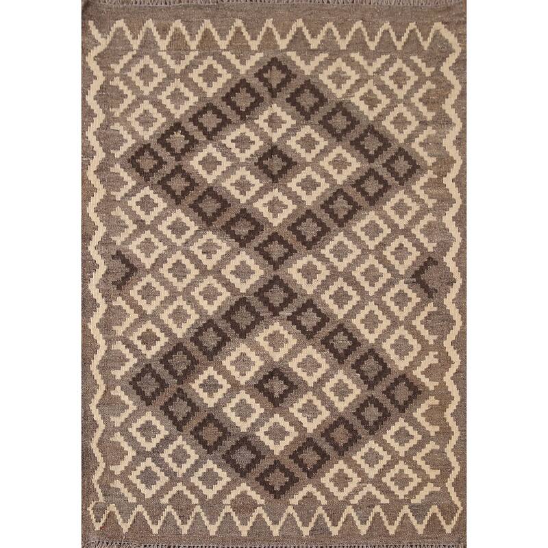 Brown Kilim Accent Rug Hand-Woven Reversible Oriental Wool Carpet - 3'3"x 5'2"