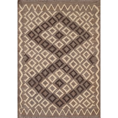 Brown Kilim Accent Rug Hand-Woven Reversible Oriental Wool Carpet - 3'3"x 5'2"