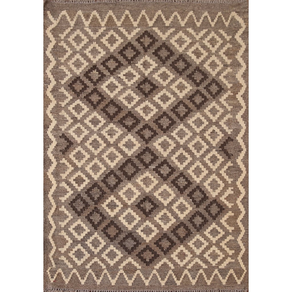 Brown Kilim Accent Rug Hand-Woven Reversible Oriental Wool Carpet - 3'3"x 5'2"