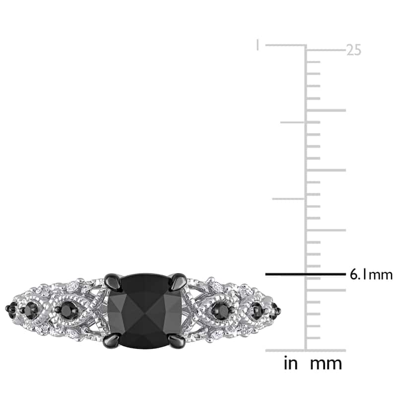 Miadora 1 1/8ct TDW Cushion-cut Black and White Diamond Infinity Engagement Ring in 14k White Gold