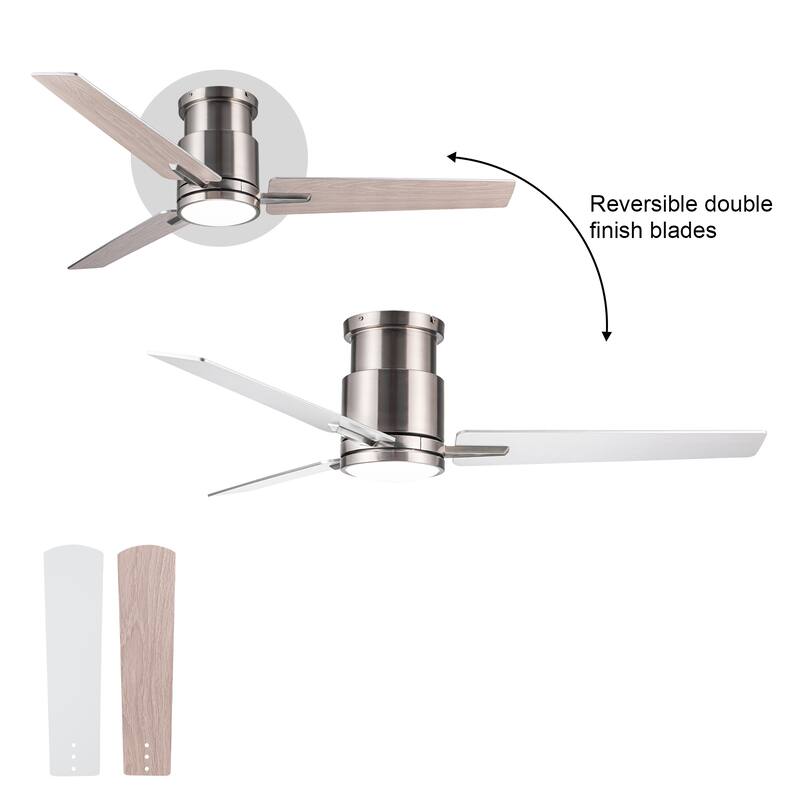 YUHAO Kaleido 48 in. Indoor Matte Black Ceiling Fans with 3-Colors Integrated LED and Dual-Finish Blades - 52 Inches - Flush Mount | Brushed Nickel