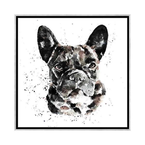 slide 2 of 15, iCanvas "Black Frenchie" by EdsWatercolours Framed Silver - 18x18