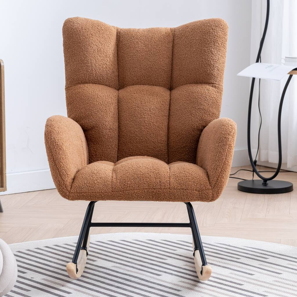 Soft Velvet Fabric Rocking Chair, Comfy Wingback Glider Rocker