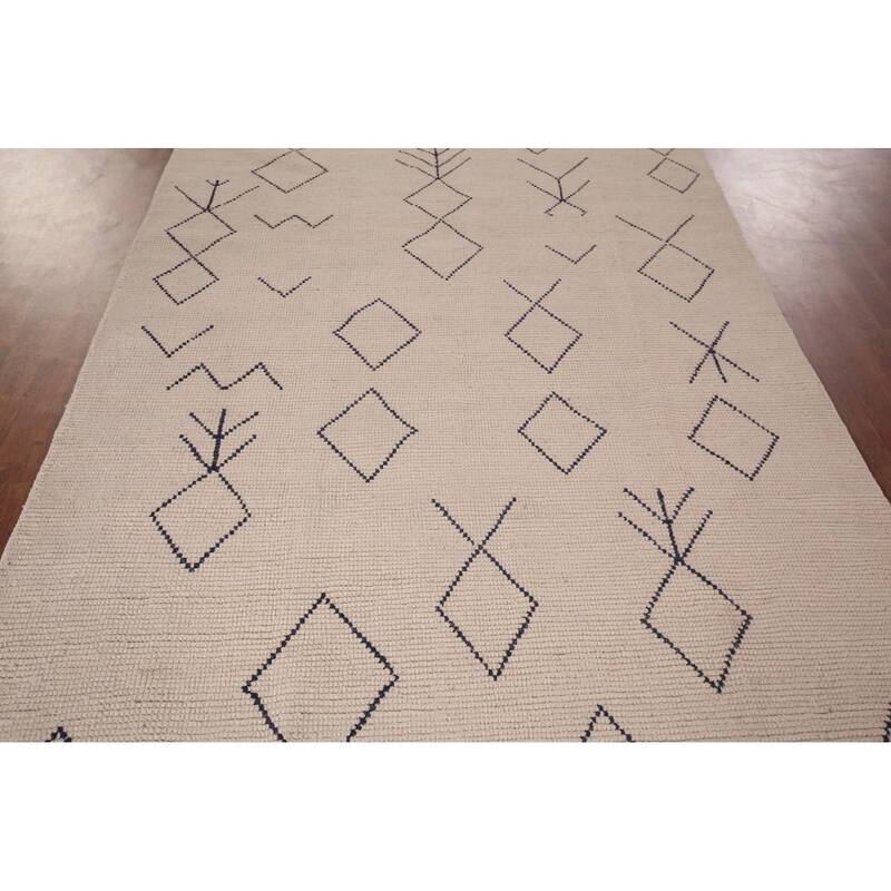 Geometric Ivory Moroccan Area Rug Hand-Knotted Wool Carpet - 5'7"x 9'5"
