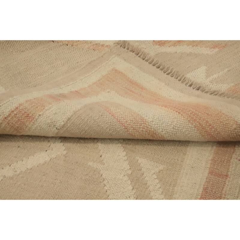 Hand Woven Oriental 100% Wool Carpet Southwestern Tribal Beige & Ivories Kilim Runner Rug - 9' 11'' X 2' 6''
