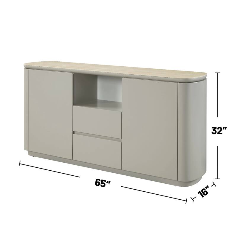 2 Drawers and 2 Doors Wooden Server with Ceramic Top in Light Gray