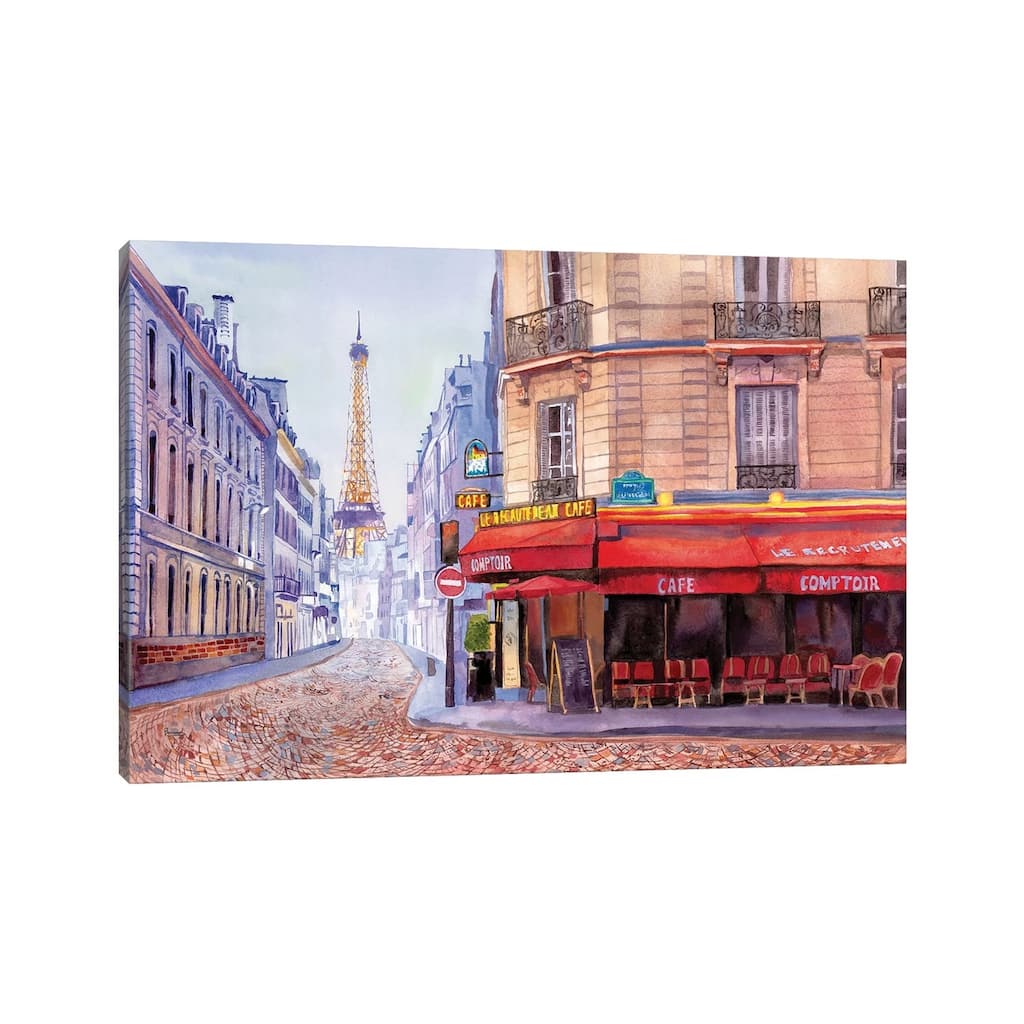iCanvas "Paris Cafe w/Eiffel" by Bannarot Canvas Print