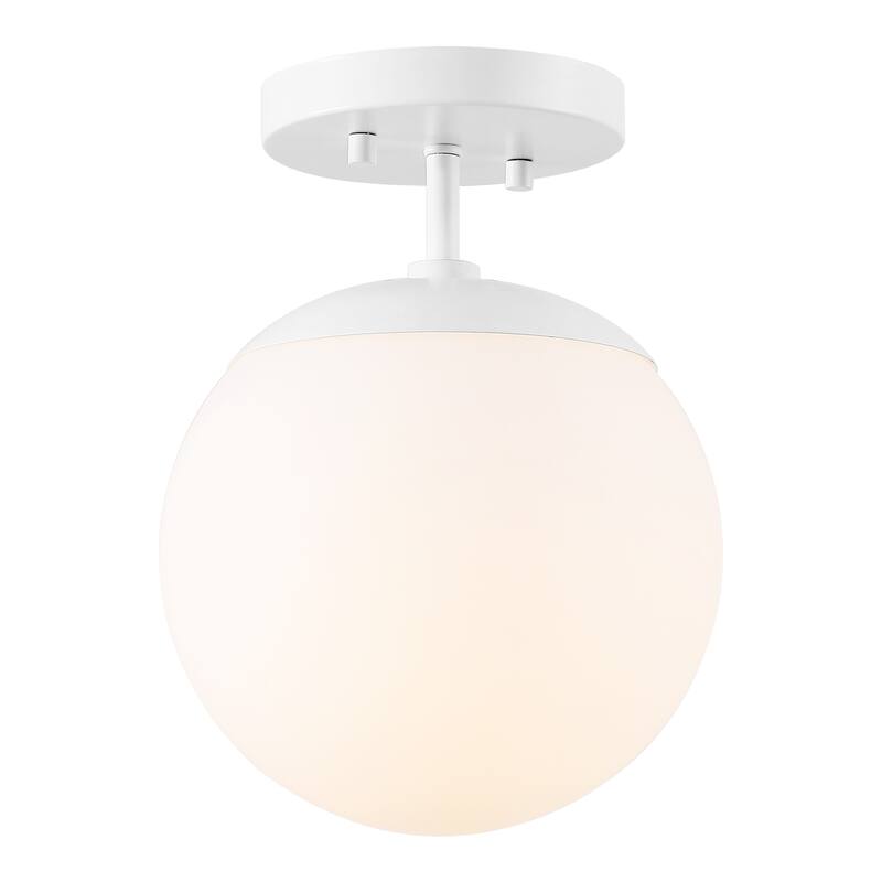 Galax Bistro 7.75" 1-Light Bohemian Farmhouse Iron/Frosted Glass LED Semi Flush Mount, Brass Gold/White by JONATHAN Y
